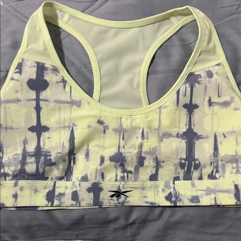 Reebok Women's Patterned Yellow and Gray Sports Bra - Picture 1 of 2